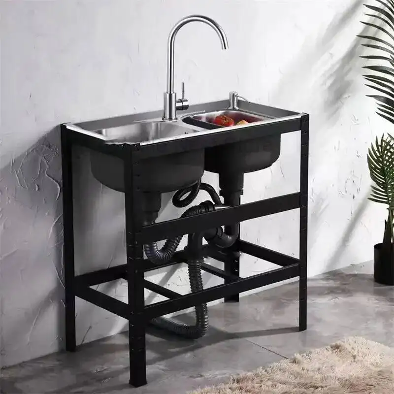 

Stainless Steel Kitchen Sink Floor-standing Thickened Vegetable Basin Single-slot Kitchen Accessories Commercial Washing Basin