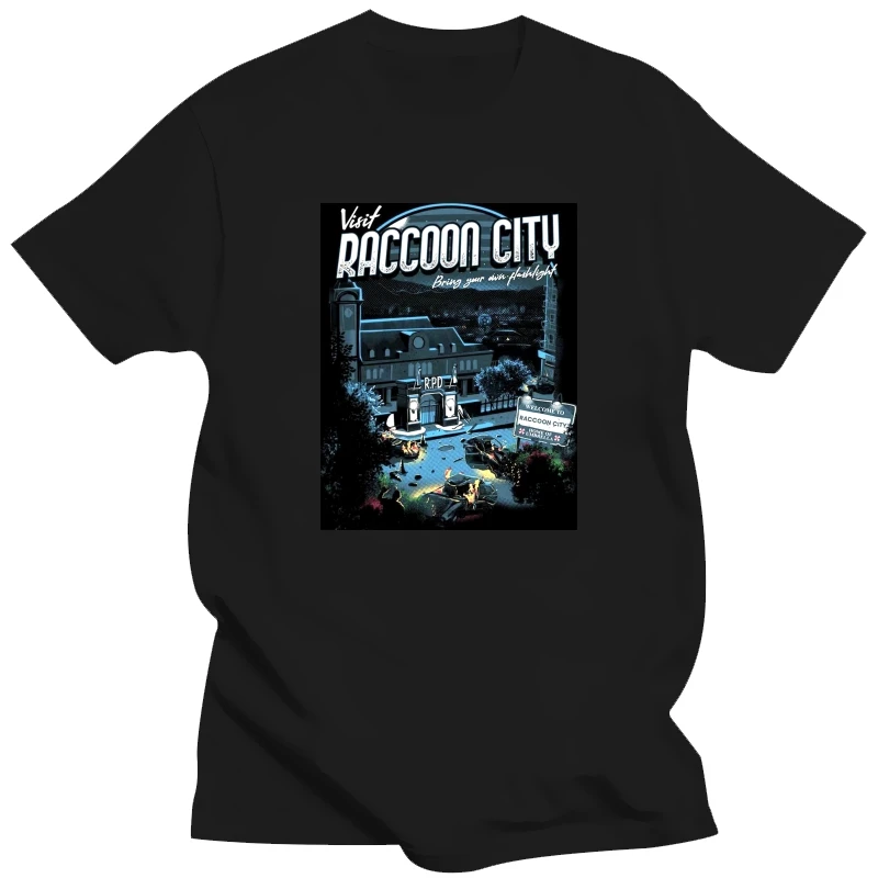 

Мужская футболка Visit Raccoon City, винтажные футболки, классические футболки с короткими рукавами и круглым вырезом, топы из 100% хлопка с принтом
