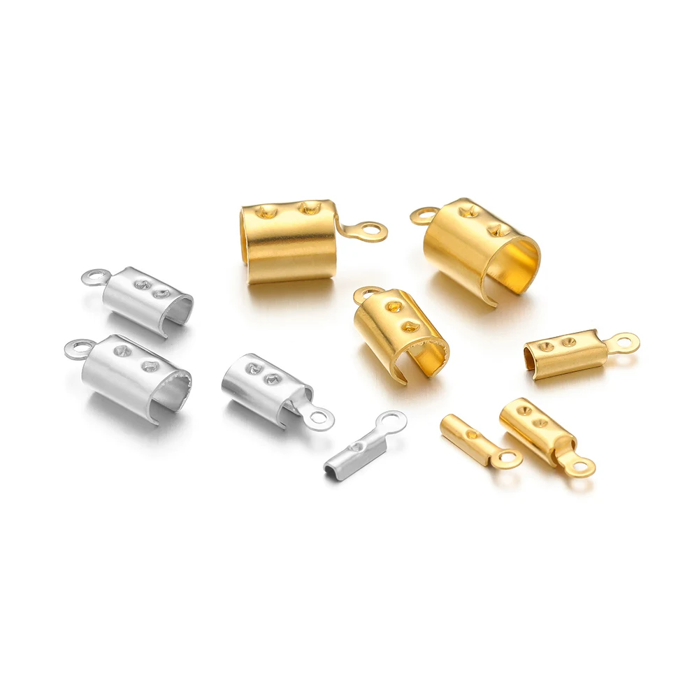 50Pcs/lot Stainless Steel Crimp End Bead Caps Long Rope Clip Clasps for Handmade Jewelry Supplies DIY Bracelet Necklace Material
