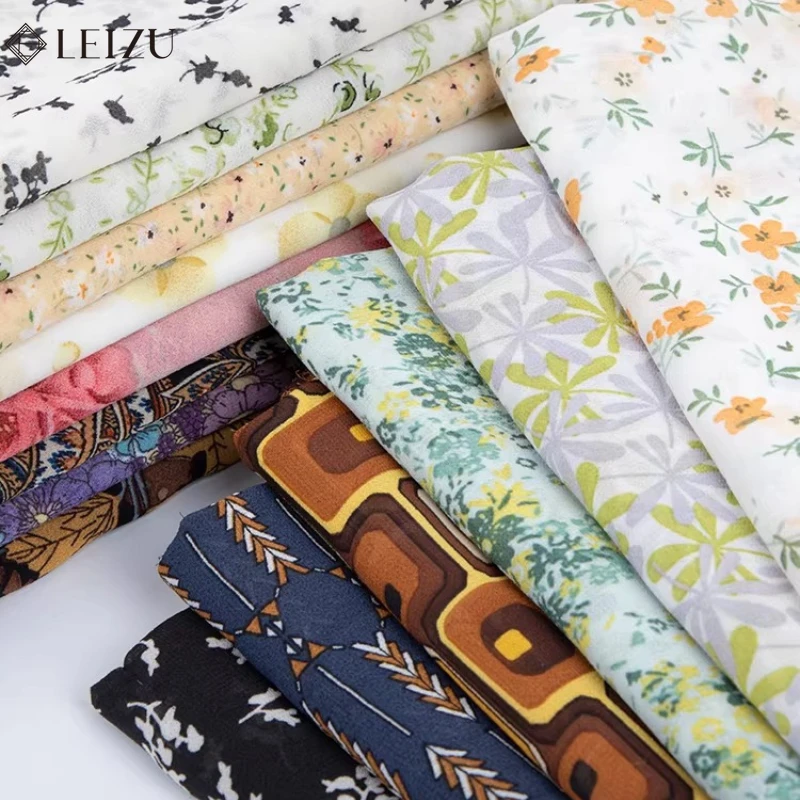 

0.5/1/2M Chiffon Printed Fabric Summer Floral Cloth Soft Breathable Colorful for Handmade DIY Clothing,Shirt,Skirt Sew Material