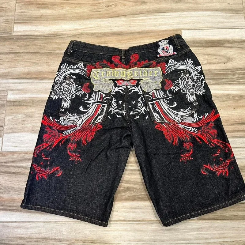 Y2k americano novo alfabeto gótico bordado baggy denim shorts feminino harajuku retro hip hop popular cintura alta shorts de perna larga