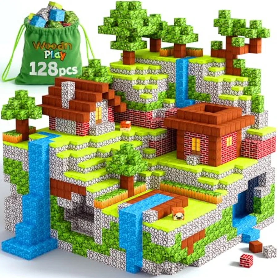 

Magnetic Blocks Cubes 128PCS - STEM Cube Building Blocks and Magnet Tiles Fidget Montessori for Ages 3-5 and 5-7 and 8-12 Magne