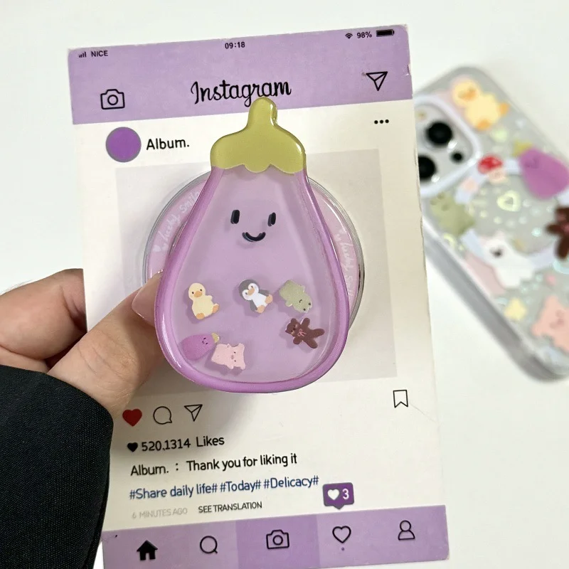 

Корейский милый фиолетовый баклажаны для Magsafe, магнитный держатель Grip Tok Griptok, подставка для телефона, поддержка iPhone 17 16 Smart Tok