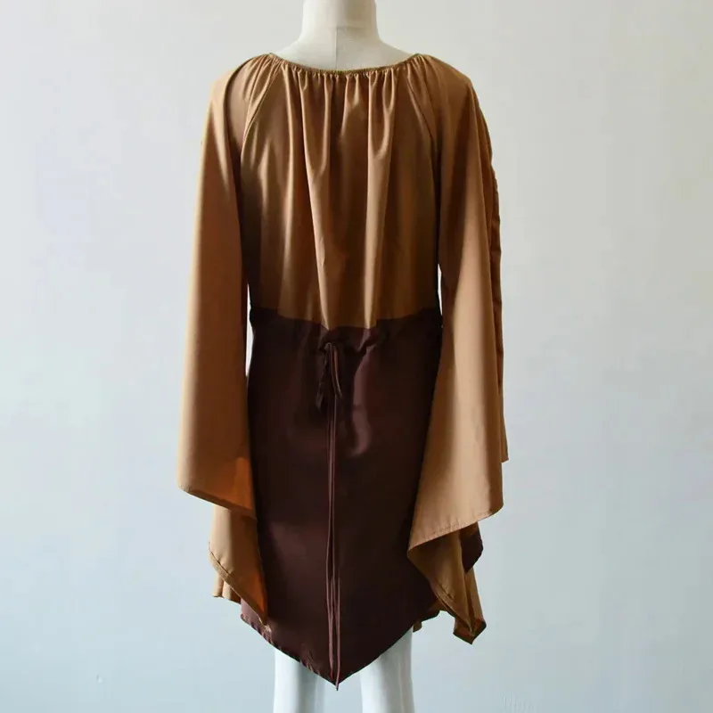 Renaissance Vintage Palace Victoria Medieval Costume Women Halloween Cosplay Full Sleeve Waist Bandage Ptachwork Dress Party