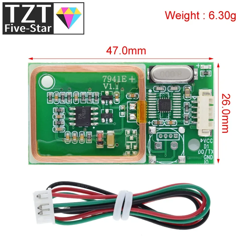 TZT RFID UART Reader Wireless Module 7491E 3Pin 125KHz Card Reading EM4100 8CM DC 5V For IC Card PCB Attenna Sensor Kits