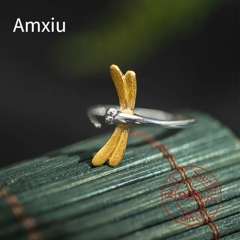 Amxiu sterling silver 925 design simple and fashionable insect resizable ring female creative handmade dragonfly ring