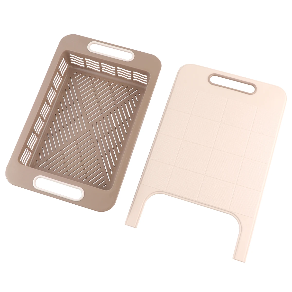 

Multifunctional Cutting Board Drain Basket Khaki Color Kitchen Sink Compatible Vegetable Meat Chopper Storage Space Saver