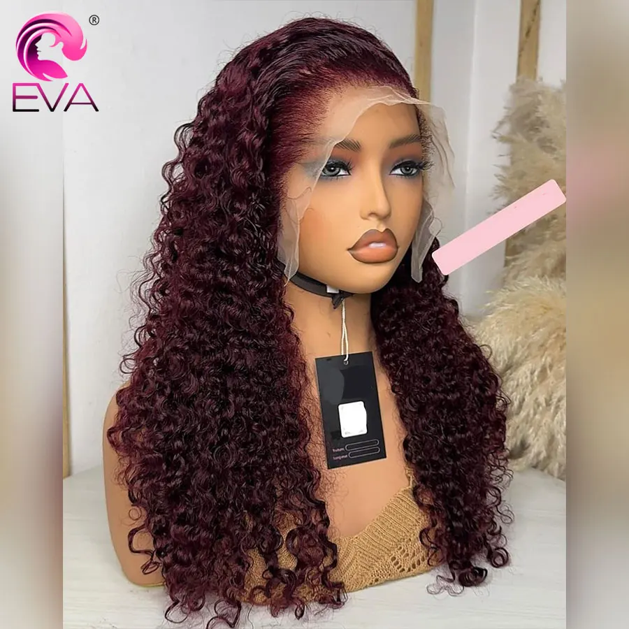 

Eva Hair 99J Burgundy Color Lace Frontal Human Hair Wigs Curly Hair 13x6 Lace Front Wig Pre Plucked Brazilian Wigs For Women