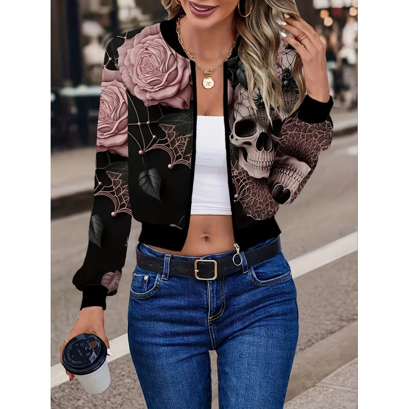 

Floral Print Baseball Jacket Women's Casual Style Short Outerwear Spring 2026 Other Material 100% X 44043 Cross-Border