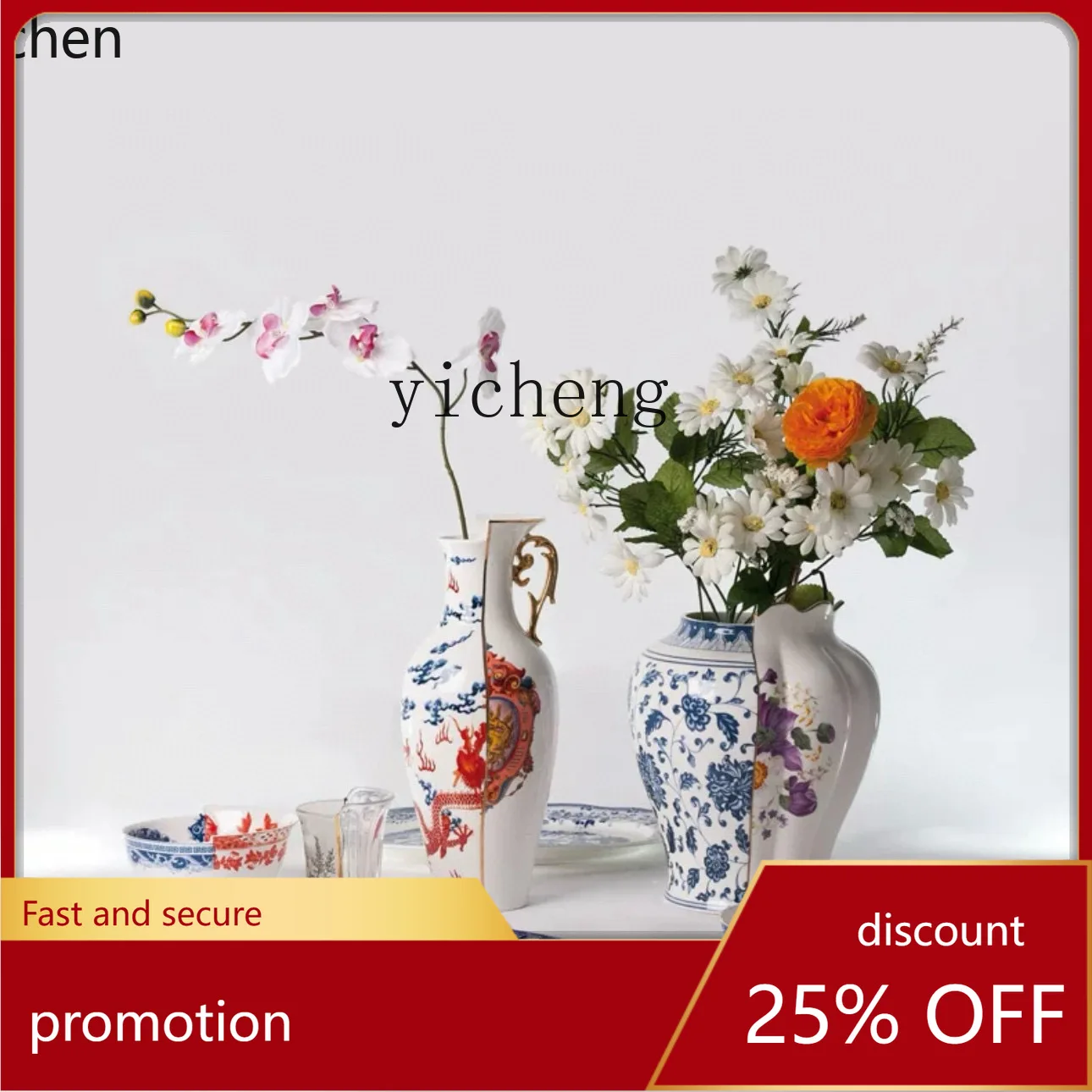 

ZML High-End Entrance Hall Chinese and Western Style Combined Housewarming Gift Decorative Ornament Ceramic Vase Dining Table