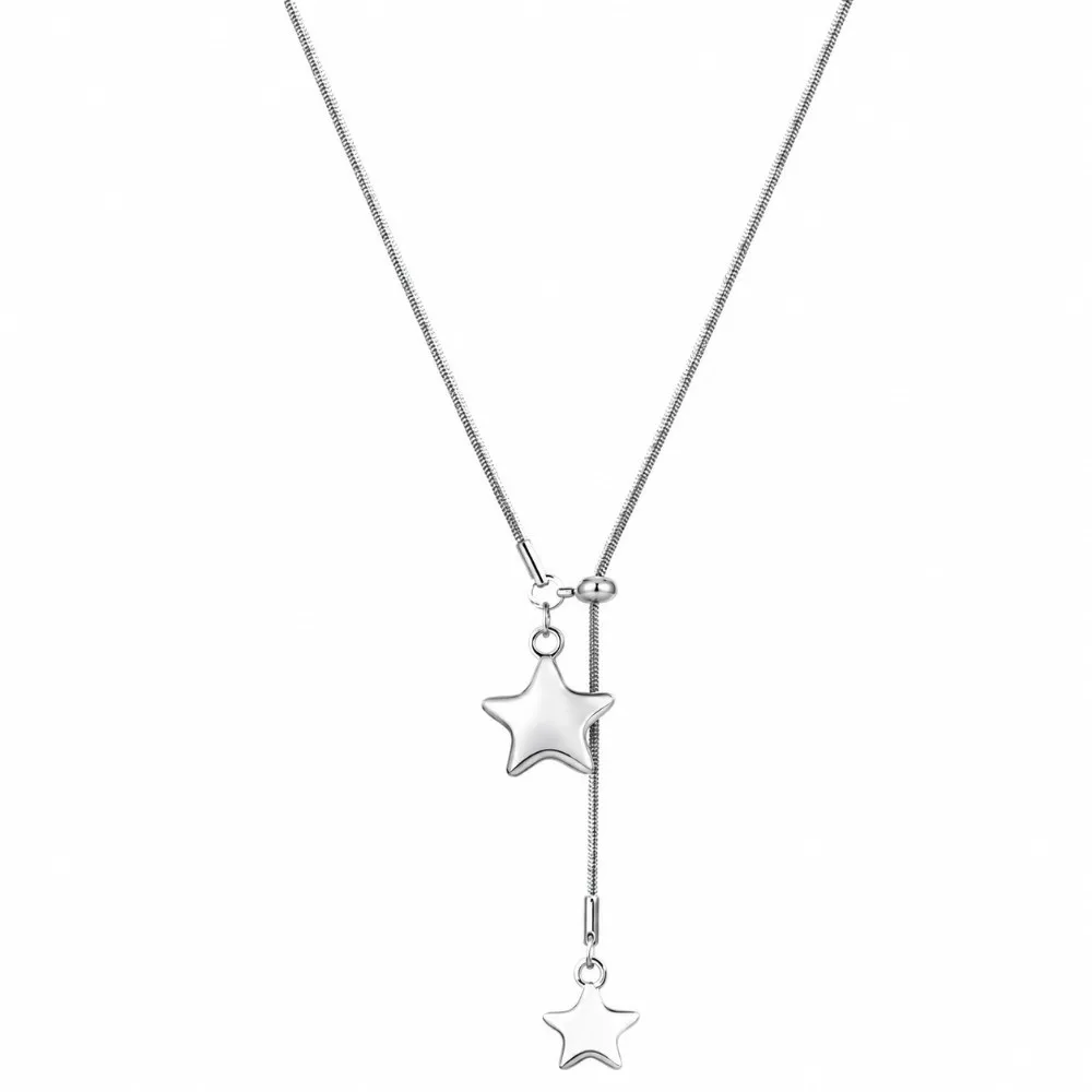 Fashion Silver Star Pendant Asymmetrical Design Tassel Detail Sweater Chain Pendant Style Long Length Punk Fashion Unisex