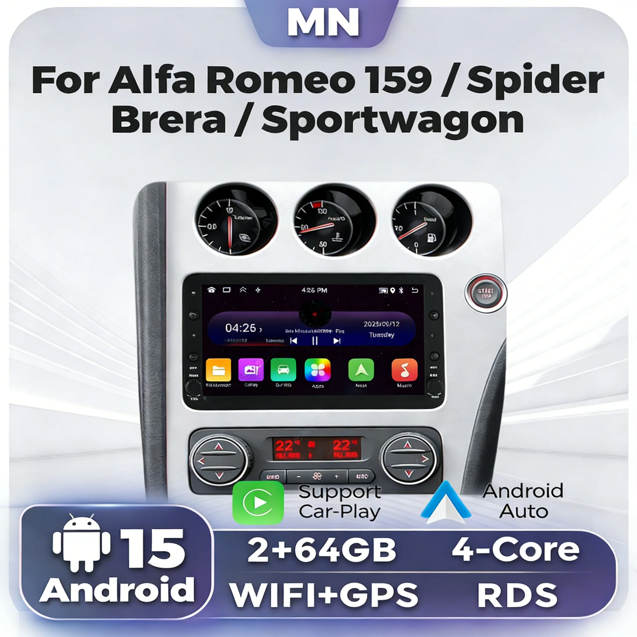 7Inch Touch Screen With Button 2+64G Autoradio For Alfa Romeo 159 Brera Spider Sportwagon Car Radio Carplay Auto Stereo GPS Wifi