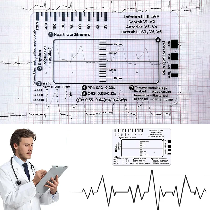 Transparent Ecg 7Step Ruler Portable Help Explain Ecg Pocket Caliper Ecg/Ekg Plastic Ruler Ekg Interpretation Ruler Measure Tool