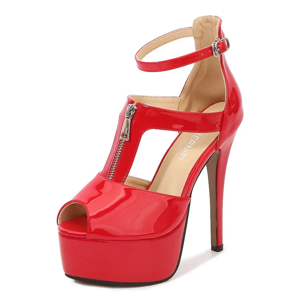 14cm High Heel Dancer Dress Shoes Large Size 35-46 Nightclub Lady Sandals Open Toe Red Pink Heels Stage Dance Shoes