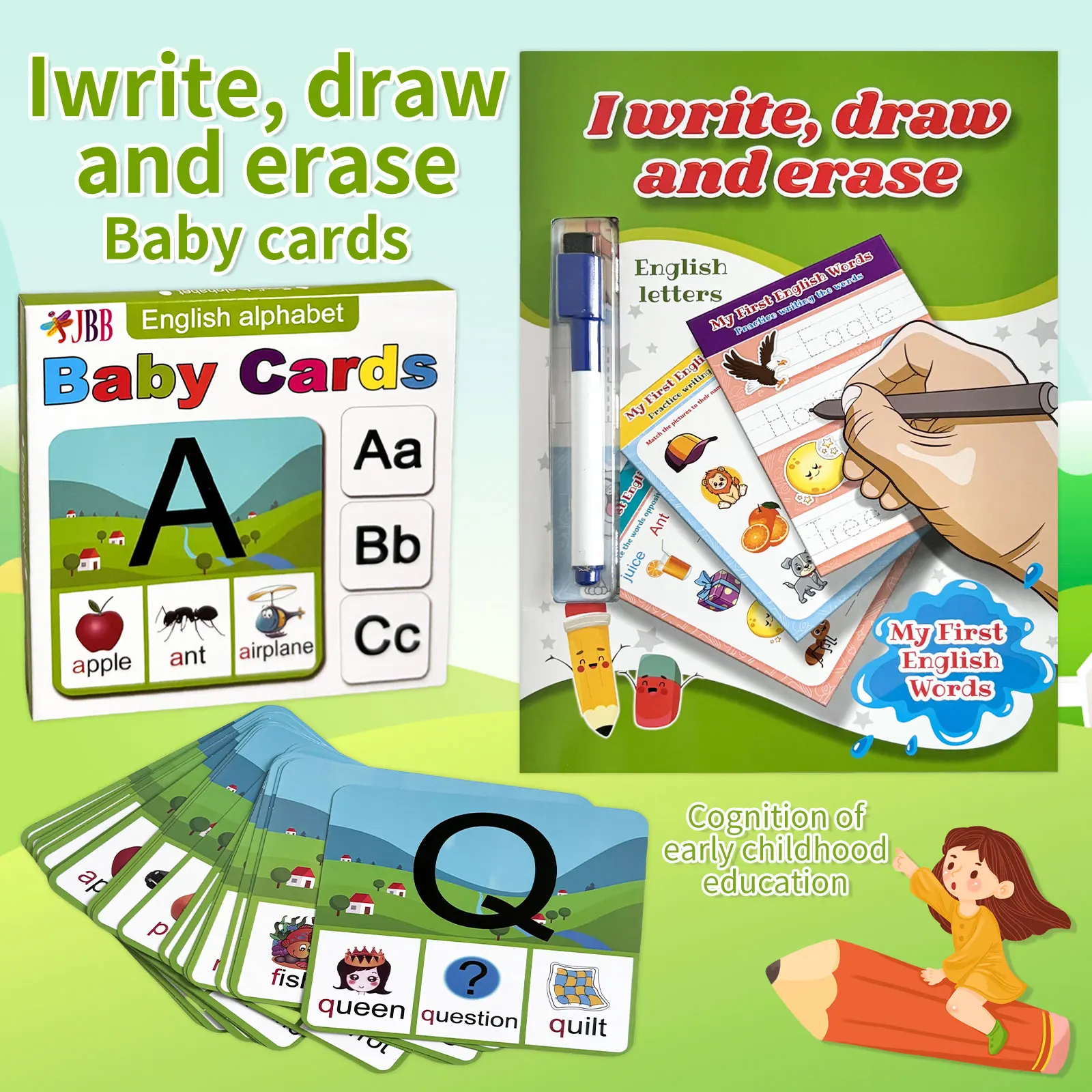 2 Piece Alphabet Learning Set for Kids Alphabet Practice & Word Cards Children's Starter Learning Education