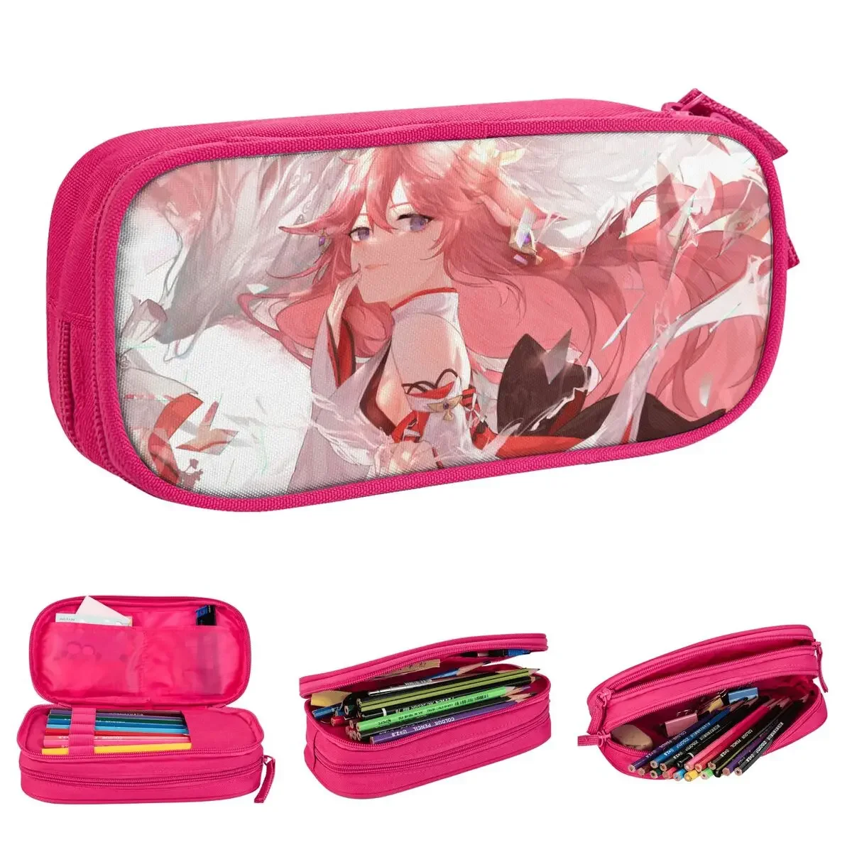 Yae Miko Genshin Impact Pencil Cases Pencilcases Pen Box for Student Big Capacity Bag Students School Gift Accessories