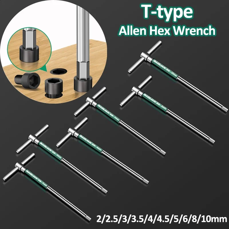 10Pcs T Type Allen Hex Wrench Chrome Spanner T-Socket Hand Tool (2-10MM) Screwdriver Set