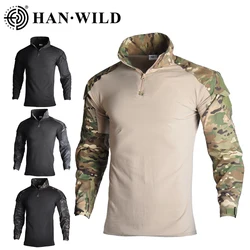 Camicia tattica dell'esercito con camicie da uomo imbottite camicia da combattimento militare camicia lunga da caccia Cothes camicie mimetiche magliette Paintball 8XL