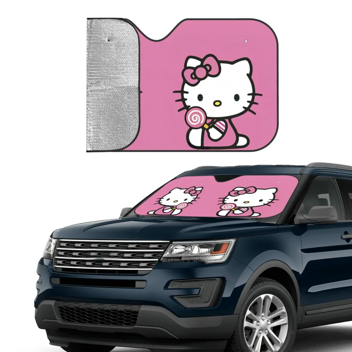 Hello Kitty Lollipop Windshield Sunshade Universal Car Front Windshield 70x130cm Sun Visor UV Protector