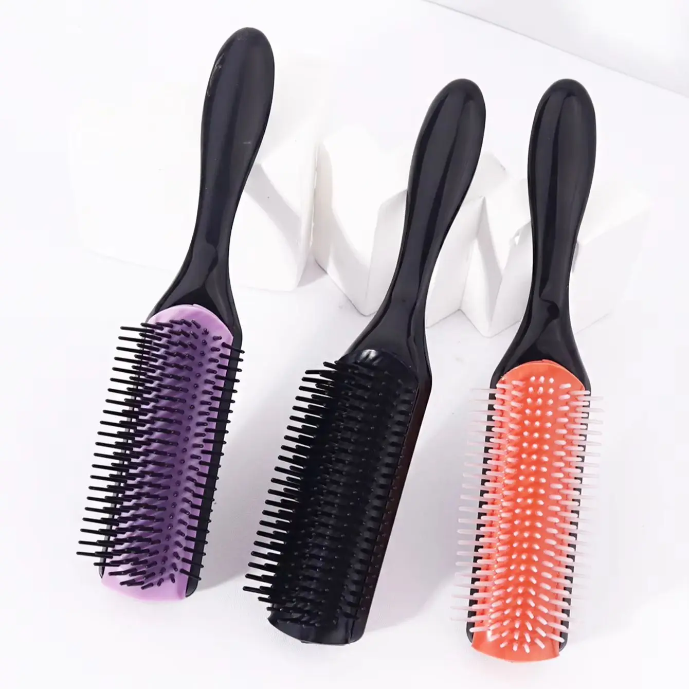 3 قطع من فرشاة تجعيد الشعر المصنوعة من النايلون متعددة الألوان مكونة من 9 صفوف، مناسبة لأنواع الشعر المختلفة وشعر مستعار حقيقي #4