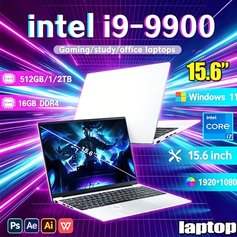 Ultra Slim Intel I9-9900 Laptop Computer Windows 11 15.6"32GB RAM 512GB 1TB SSD Notebook Gamer 1920*1080 Office Computer PC