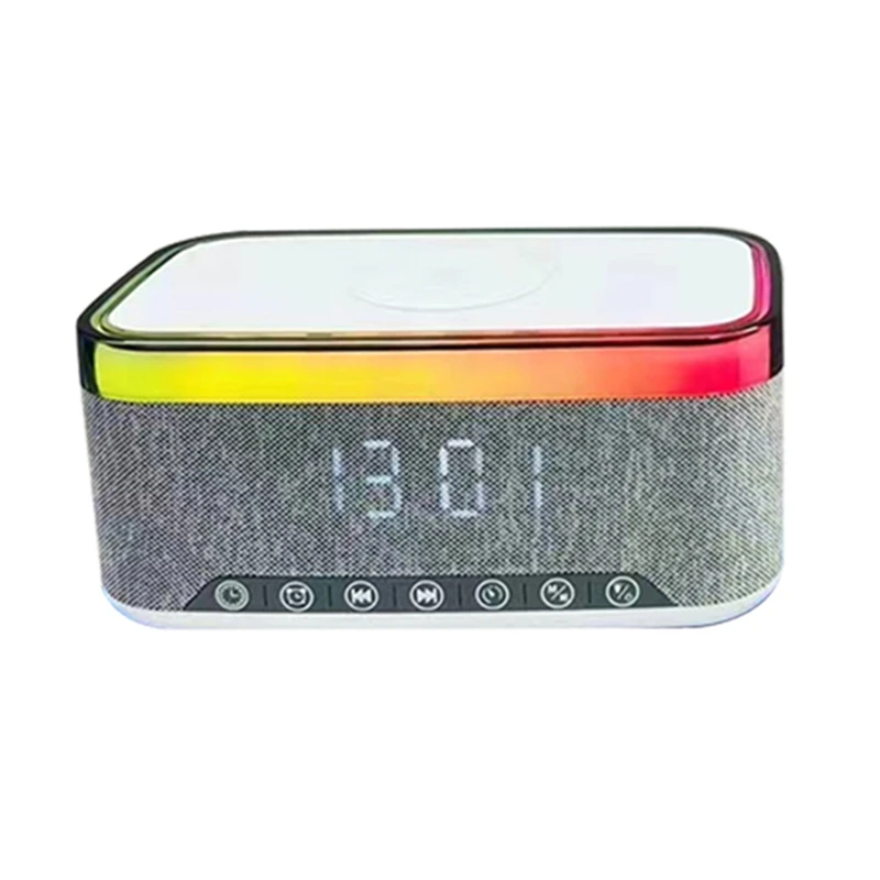 B63B-alto-falante bluetooth com carregamento sem fio led luz ambiente e despertador-tws rádio fm usb 15w carregamento