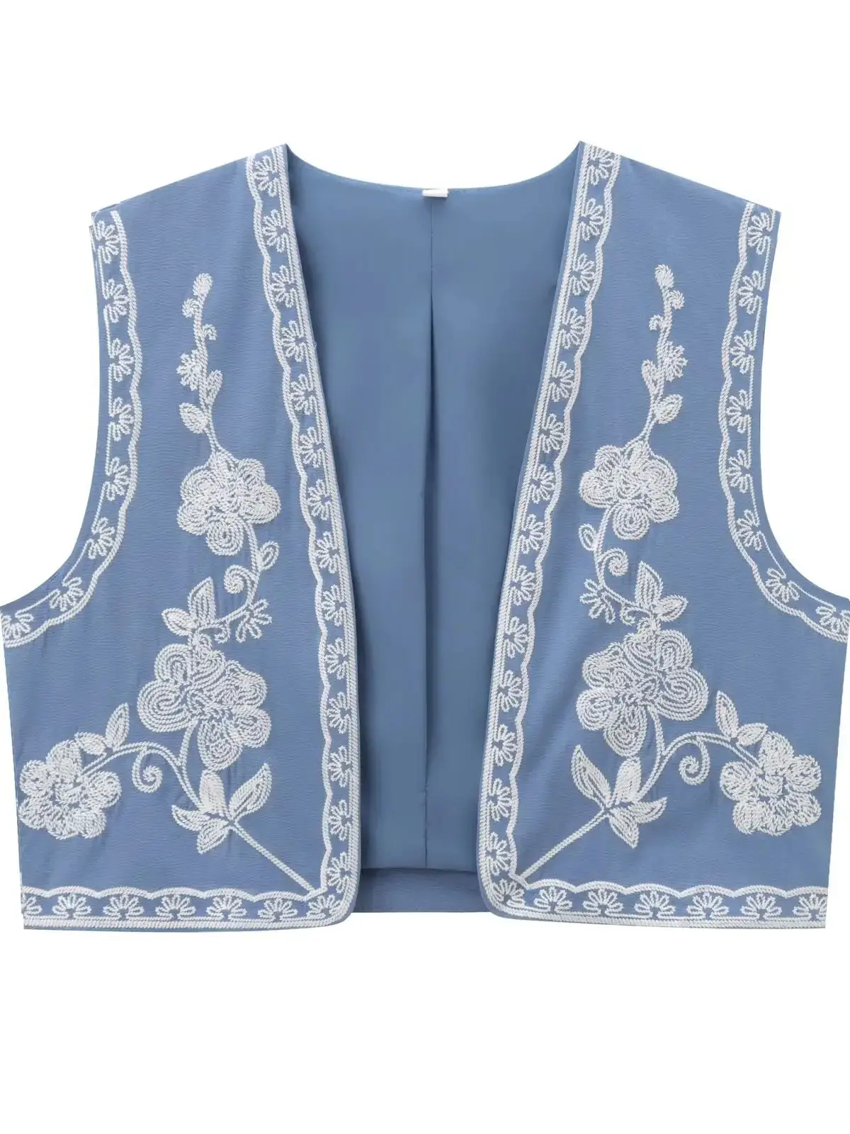 XNWMNZ Women's Fashion 2024 Embroidered Short Gilet Women's Retro Contrast Color Open waistcoat Versatile Female Chic Vest