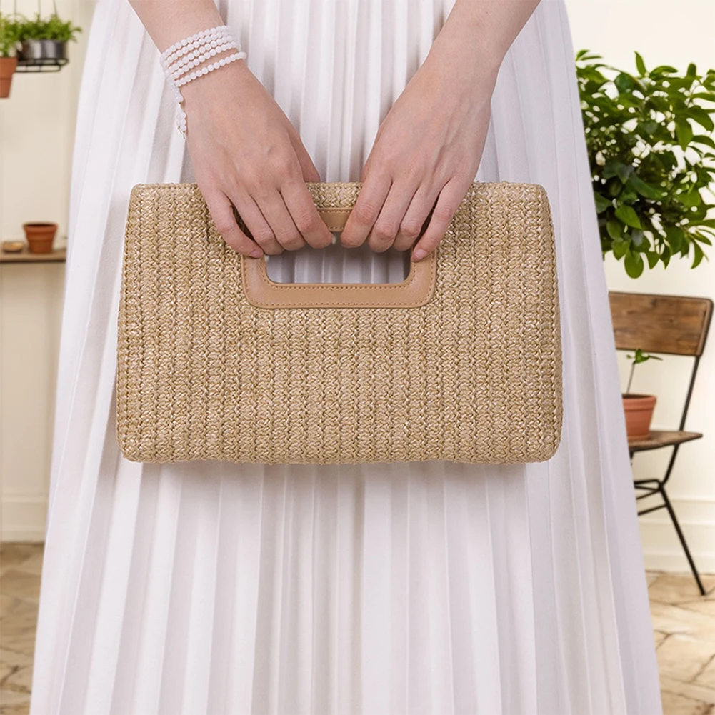 Elegant Top Handle Bag Straw Clutch Handbags for Women 2024 Summer Shoulder Crossbody Bag Raffia Evening Bag Woven Clutch Purse