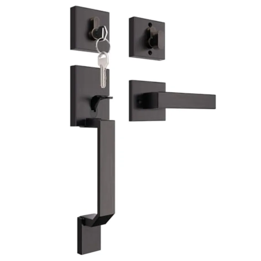 

San Clemente Handleset with Single Cylinder Deadbolt, Upgrated Entry Door Lock Set, Adjustable Hole Space, Zinc Alloy and Rever