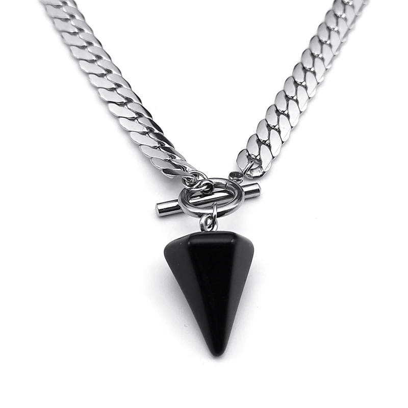 Goth Obsidian Reiki Heilung Pendel für Wahrsagerei Halskette Frauen Edelstahl Kette Kegel Anhänger Halsketten Schmuck NXS03 – Detail 7