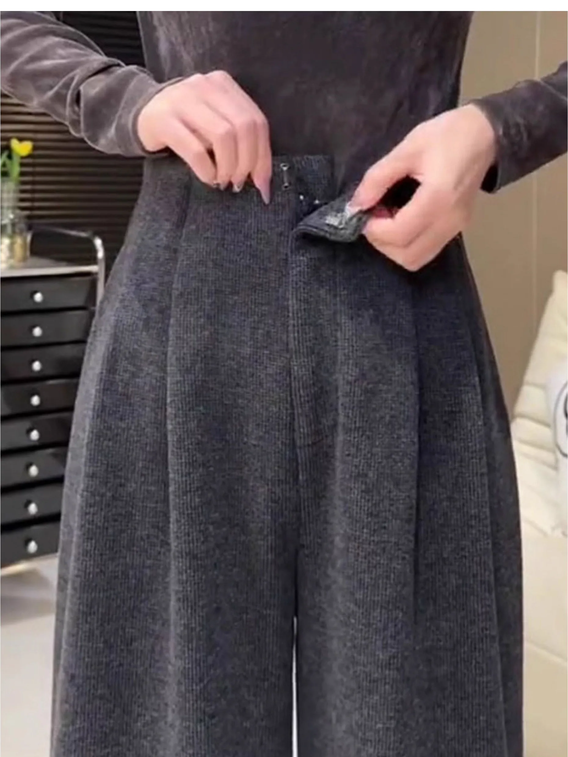 ay Fce gefütterte Freizeithose mit hoher Taille und geradem Bein für Damen, Winter 2022, neue Sle-Schlankheitshose mit lockerem, drapiertem, weitem Bein