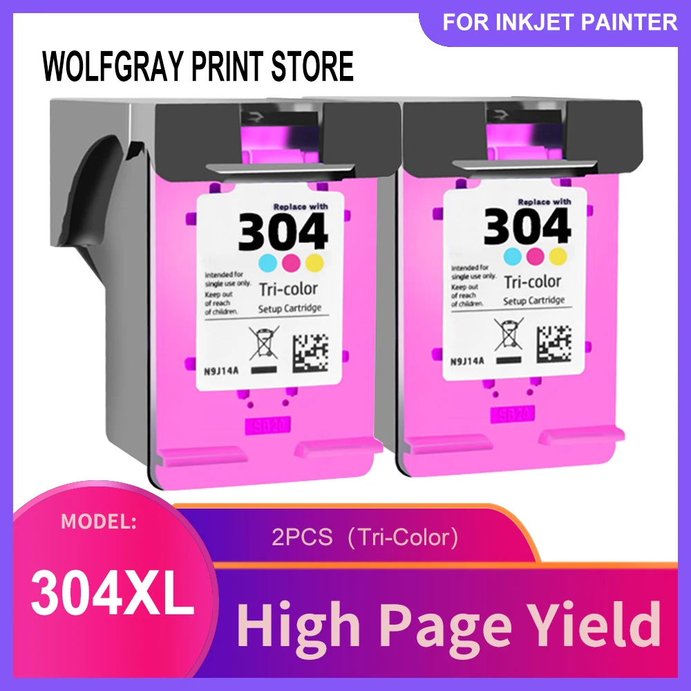 2 PCS 304 XL Ink Cartriddge Replacement For HP 304 HP304 XL Deskjet Envy 2620 2630 2632 5030 5020 5032 3720 3730 5010 Printer