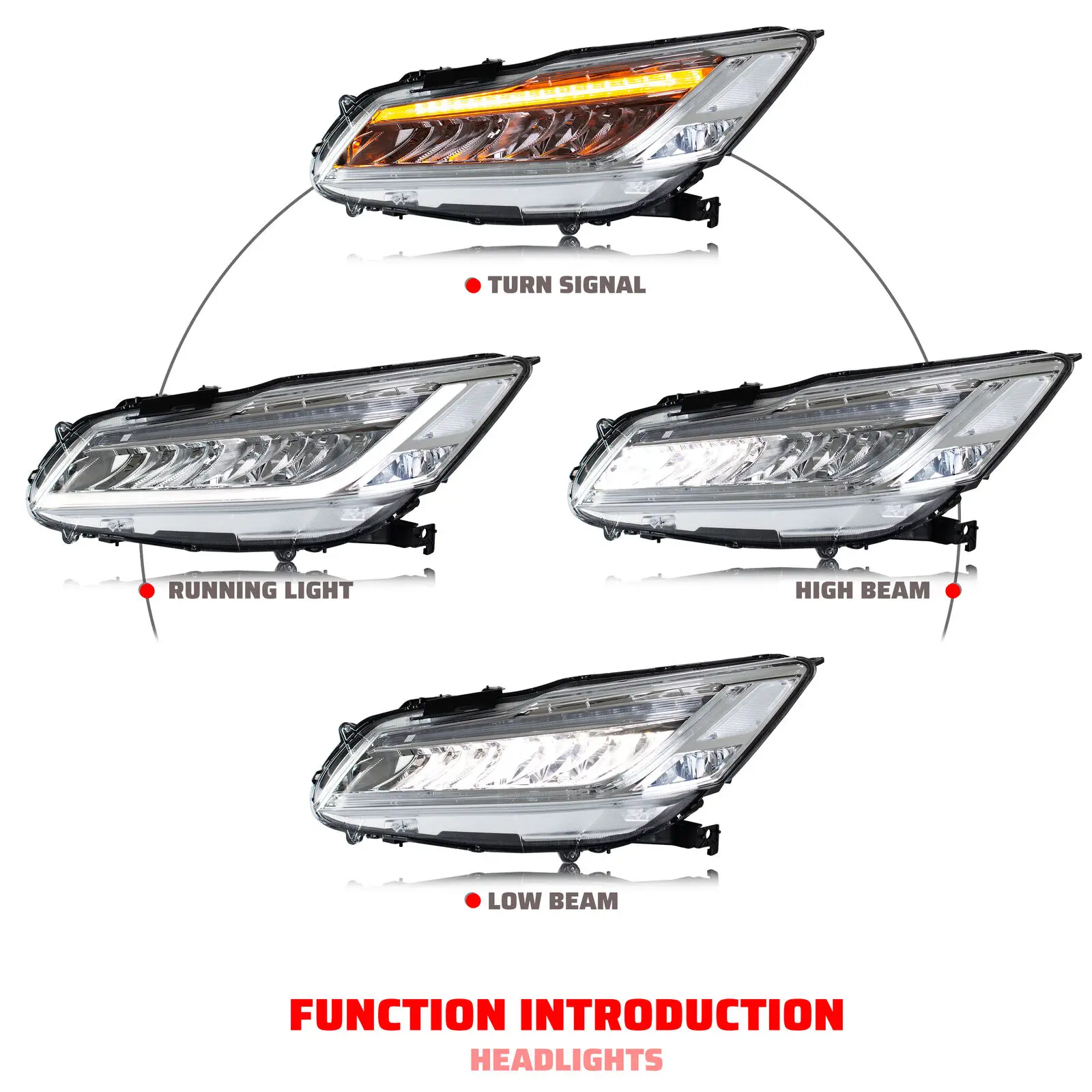 LED Headlights for Honda Accord 9th Gen 2013 2014 2015 2016 2017 Sequential Chrome Front Lamps