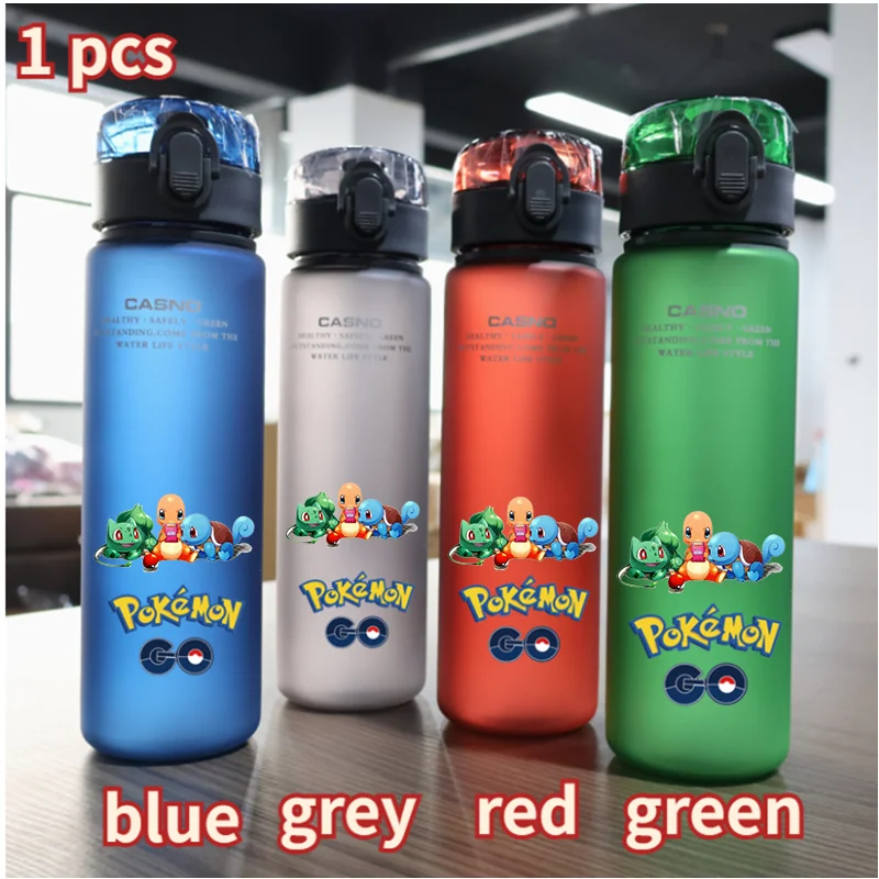 560ml Pokemon Pikachu Charizard Mew Water Bottle Portable Outdoor Sport Large Capacity Blue Gray Red Green Plastic Drinking Cup