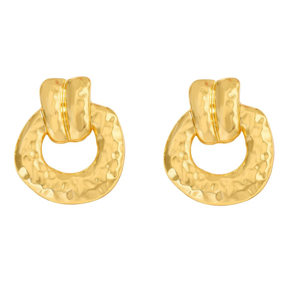 Light luxury senior temperament personalized commuting alloy hammer texture geometric hollow cold wind women stud earrings