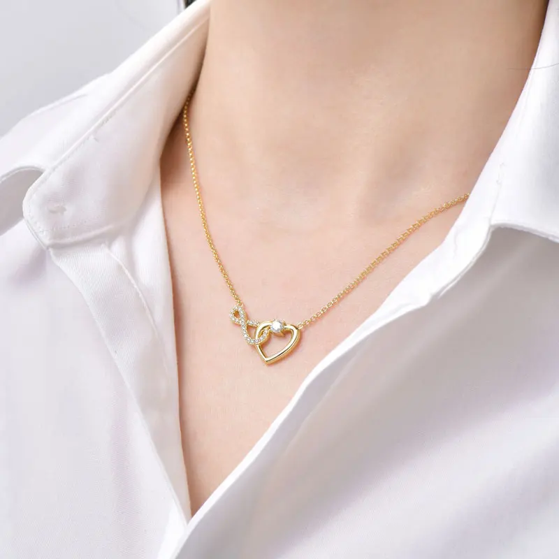 

AINUOSHI Women's 925 Sterling Silver Heart Pendant Necklace 4mm&1.3mm Moissanite Sparkling Necklaces for Female Fine Jewelry