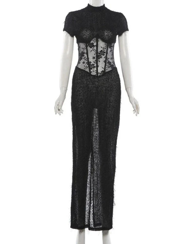 فستان Tossy شفاف من الريش للنساء مثير بقصة ضيقة ورقبة دائرية وخصر عالٍ فستان حفلات مرقع فستان نسائي ضيق 2026 #6