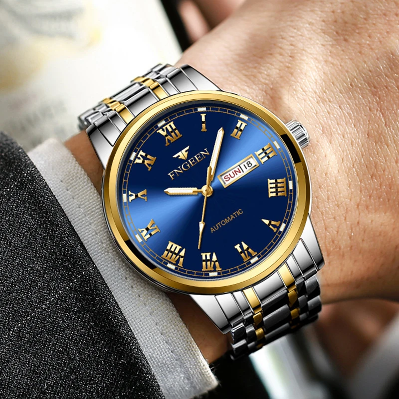 FNGEEN Brand Luxury Business Men Stainless Steel Watches Famous Brand Luminous Men Fashion Military Waterproof Quartz Wristwatch