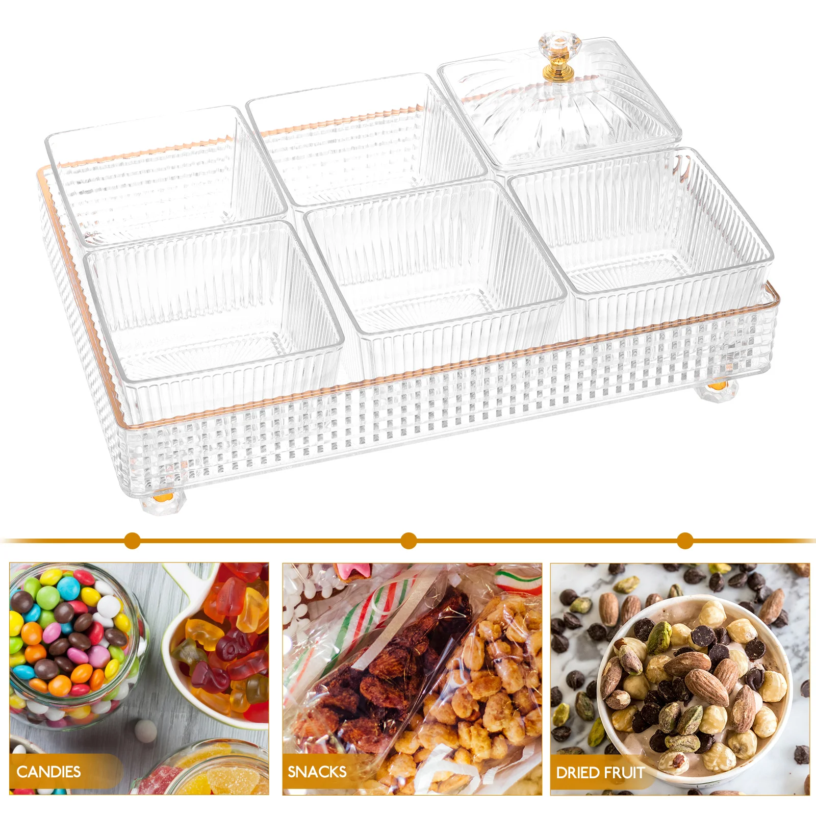 

Divided Serving Platter Snack Fruits Food Container with Dividers Dish Party Transparent