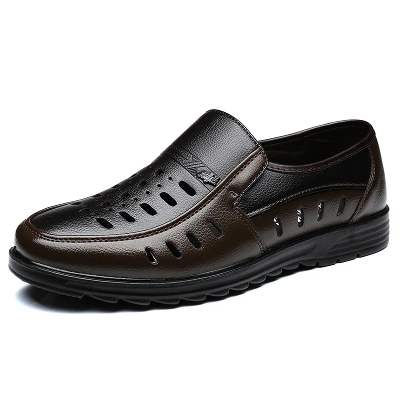 Sandalias de hombre 2021, nuevos zapatos de verano, zapatos informales de negocios con ventilación de cuero genuino para hombre, sandalias de marca para hombre, negro y marrón 789