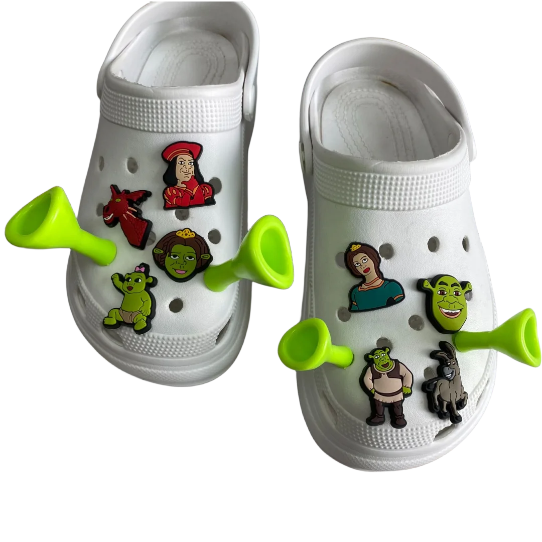 New Cartoon Shrek Ears Shoe Charms Set Crocs Accessories Clogs Sandals Garden Shoe Accessories Funny Jibz for Kids Party Gifts