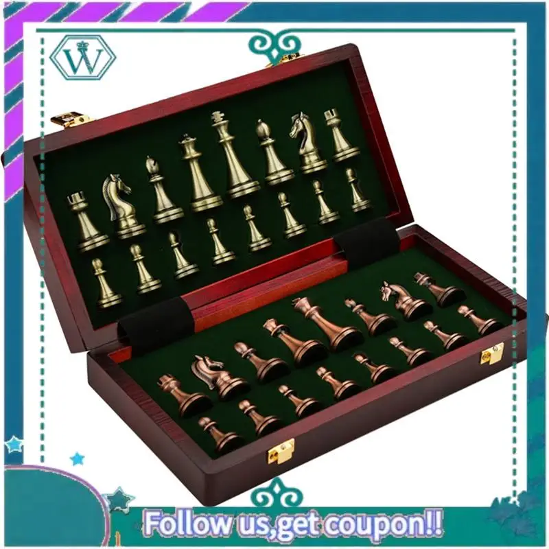 

Chess Retro Board Set For Adults Chess Folding Portable Chess Game For Tournament Beginner 12Inch 2 Players