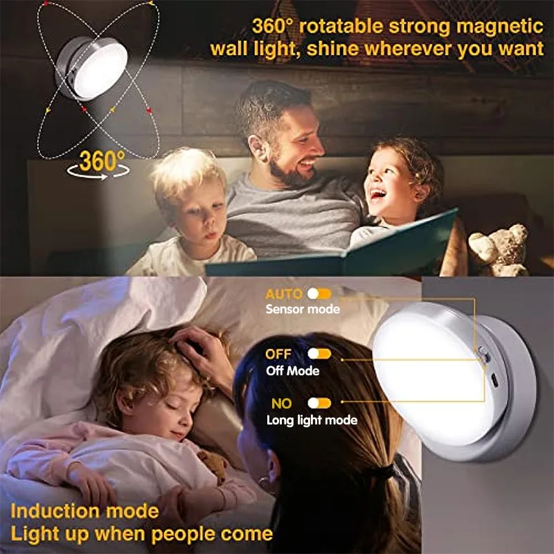 Wireless Ring Dynamic 360° Rotating LED Night Light Cabinet Light Portable Night Light Bedroom Hallway Kitchen Essentials