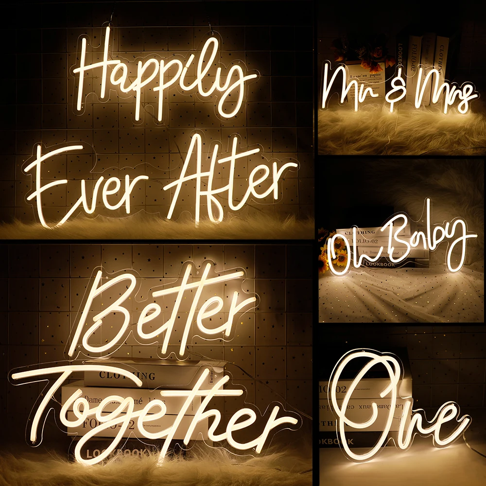 

20 Style Lets Party Neon Sign for Wedding Party Decor Acrylic Congrats Happy Birthday Oh Baby Led Neon Light Sign Novelty Custom