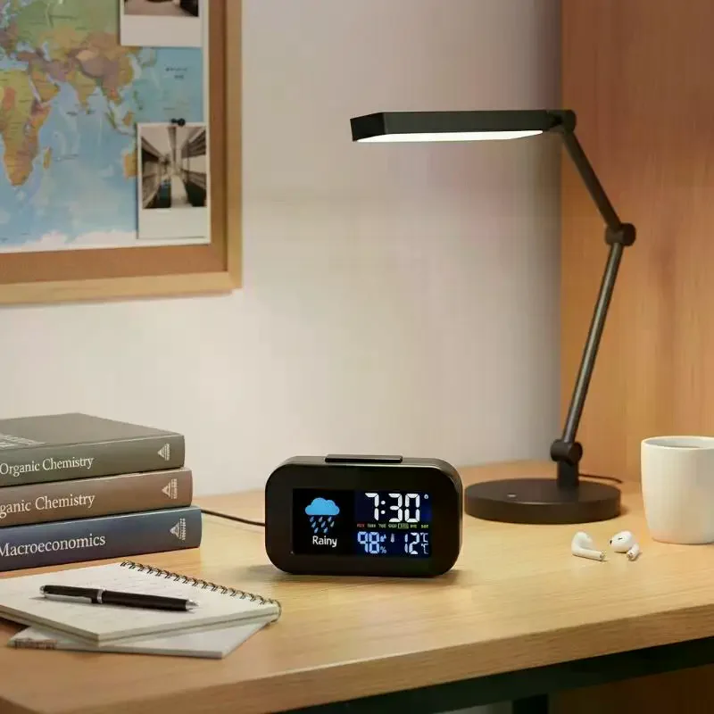 User-friendly Weather Station Clock with Vibrant Color Display for Temp and Humidity Perfect as a Smart Home Accessory