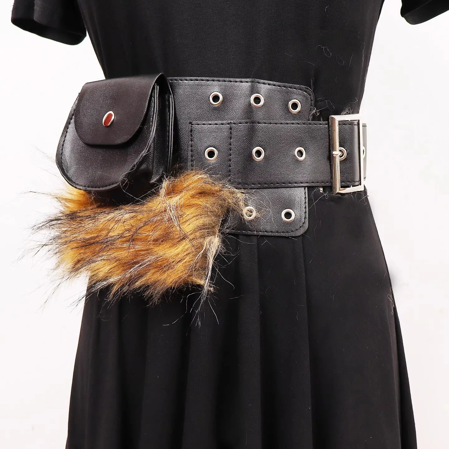 フェイクファー PU レザーベルト女性のヴィンテージポケットカマーバンド女性ドレスコルセットウエストバンドベルト装飾ワイドベルト R3024