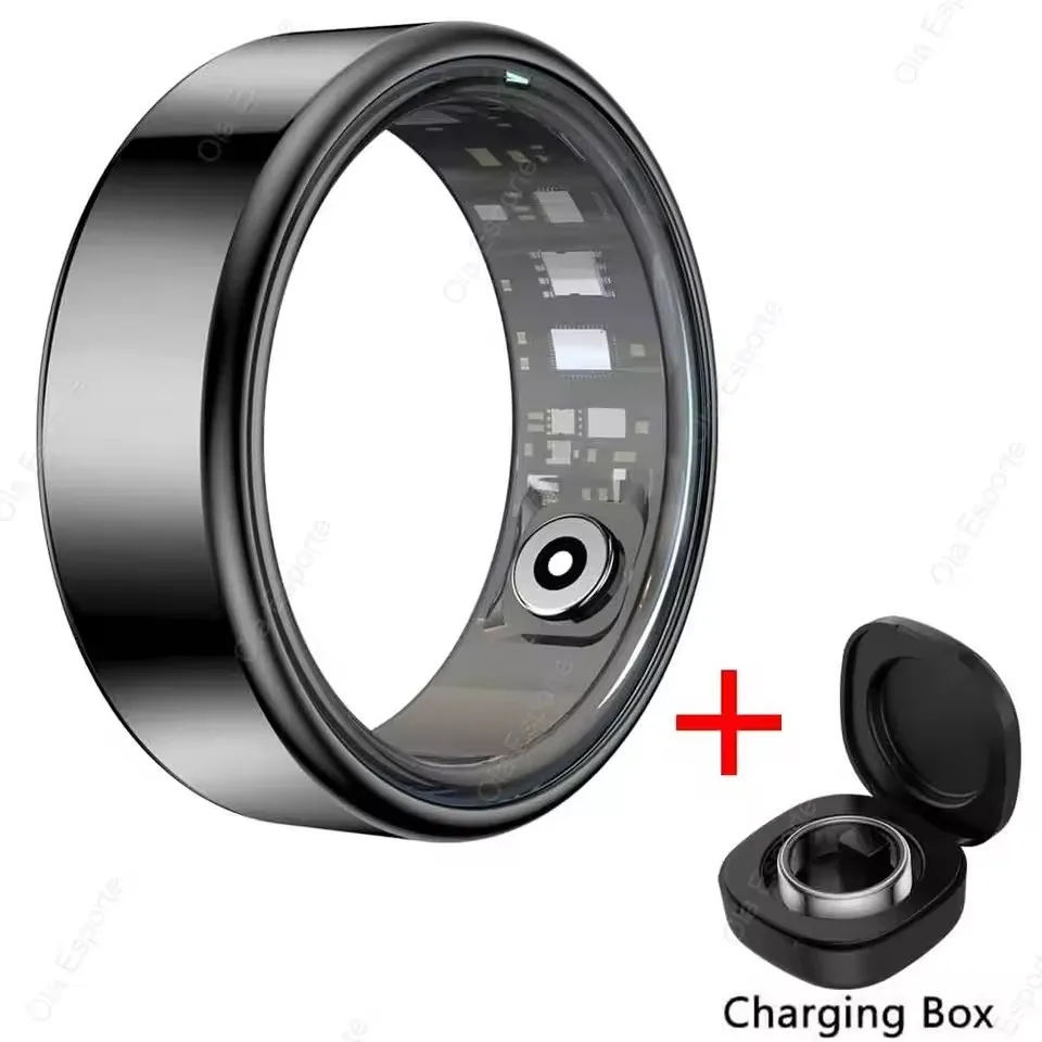 R09 Smart Ring Heren Dames met oplaadetui, hartslag Bloedzuurstof, huidtemperatuurmonitor, 5ATM waterdicht voor Android iOS