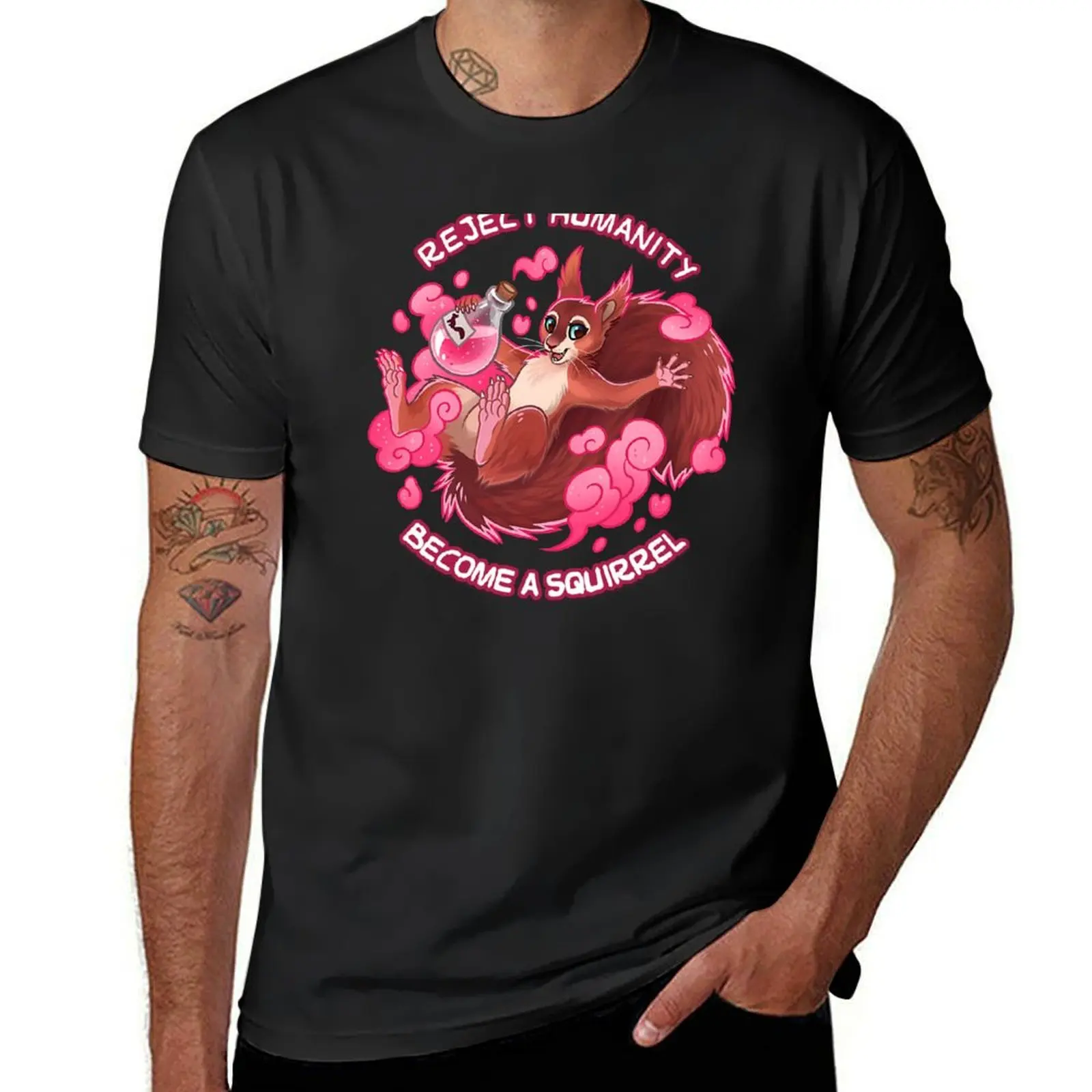 Reject humanity, Become a SQUIRREL! Pink Potion T-Shirt kawaii clothes summer tops cute tops workout shirts for men