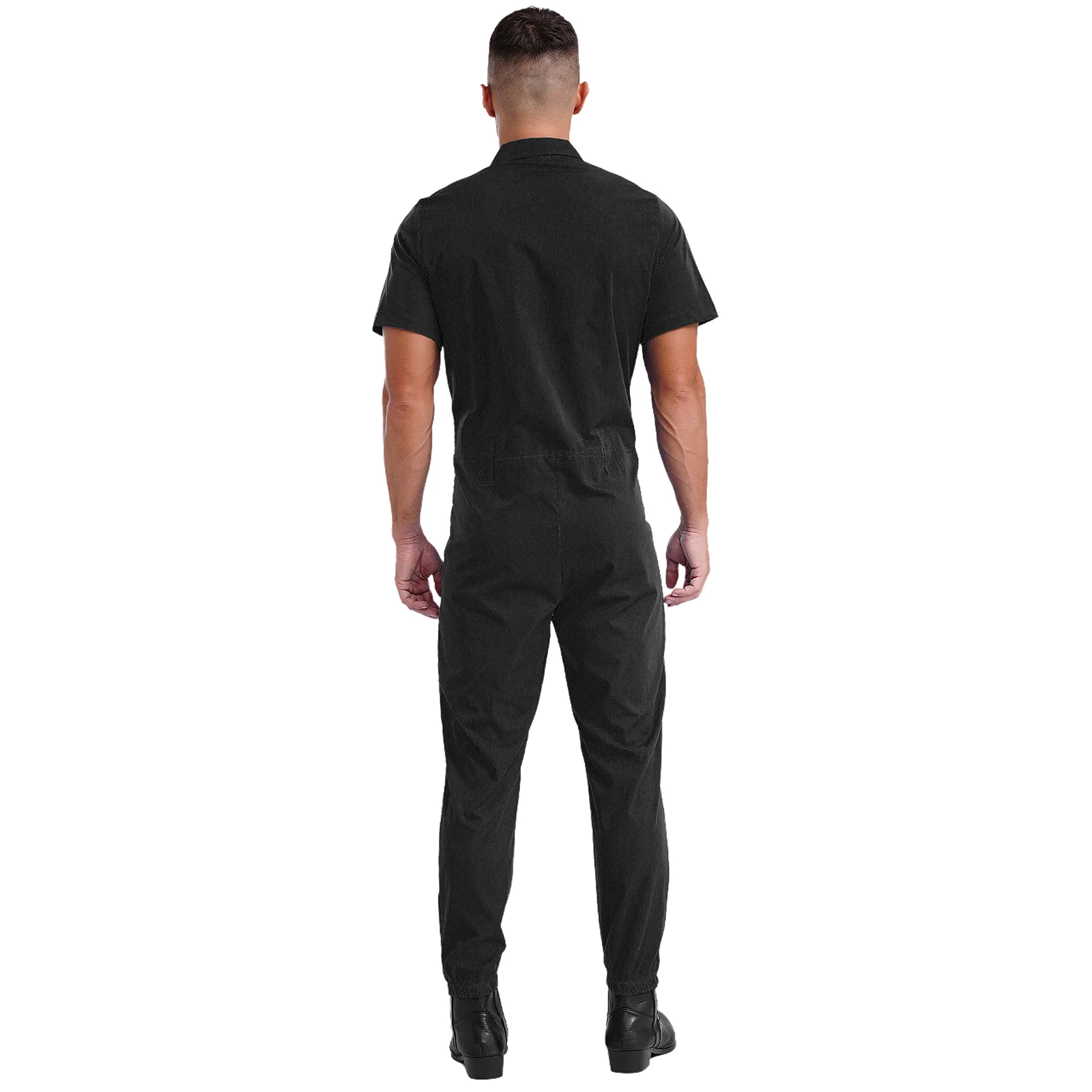 Mens Casual Coverall Working Clothes Short Sleeve Long Pants Jumpsuit Solid Color Overalls One-piece Rompers for Work Daily Wear