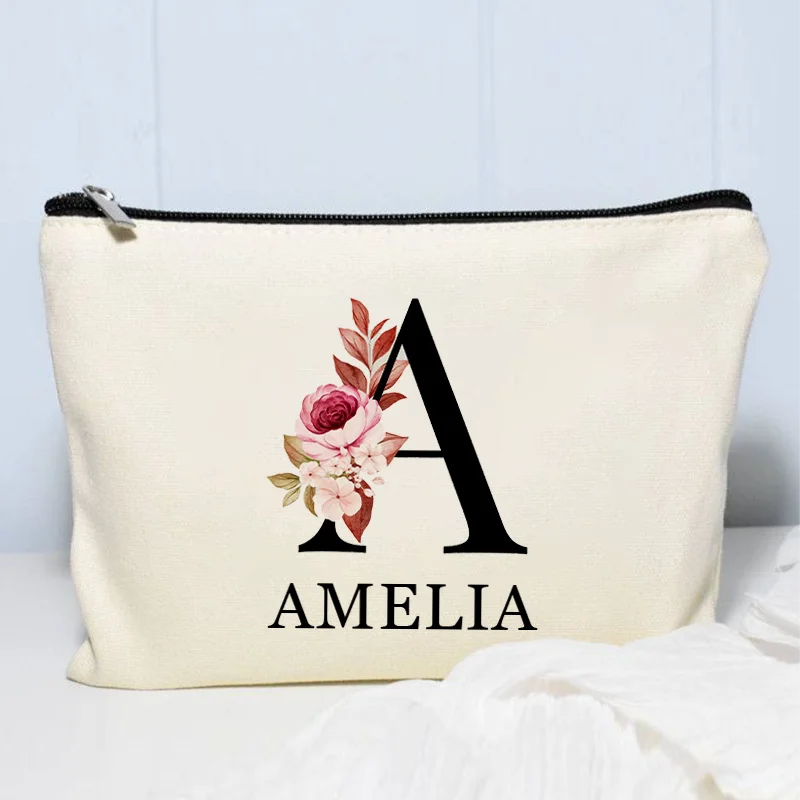 Trendy Letters Makeup Bag Women Travel Cosmeti Organizer Canvas Toiletry Pouch Custom Name Bridesmaid Gifts Side Bag for Ladies